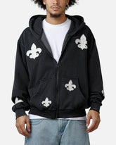 MNML Fleur Zip Up Hoodie Washed Black