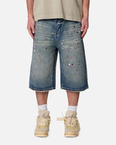 MNML Ultra Baggy Crystal Denim Shorts Blue