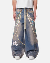 MNML Rave Chain Printed Denim Jeans Washed Blue