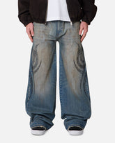MNML Ultra Wide Tribal Denim Jeans Medium Blue