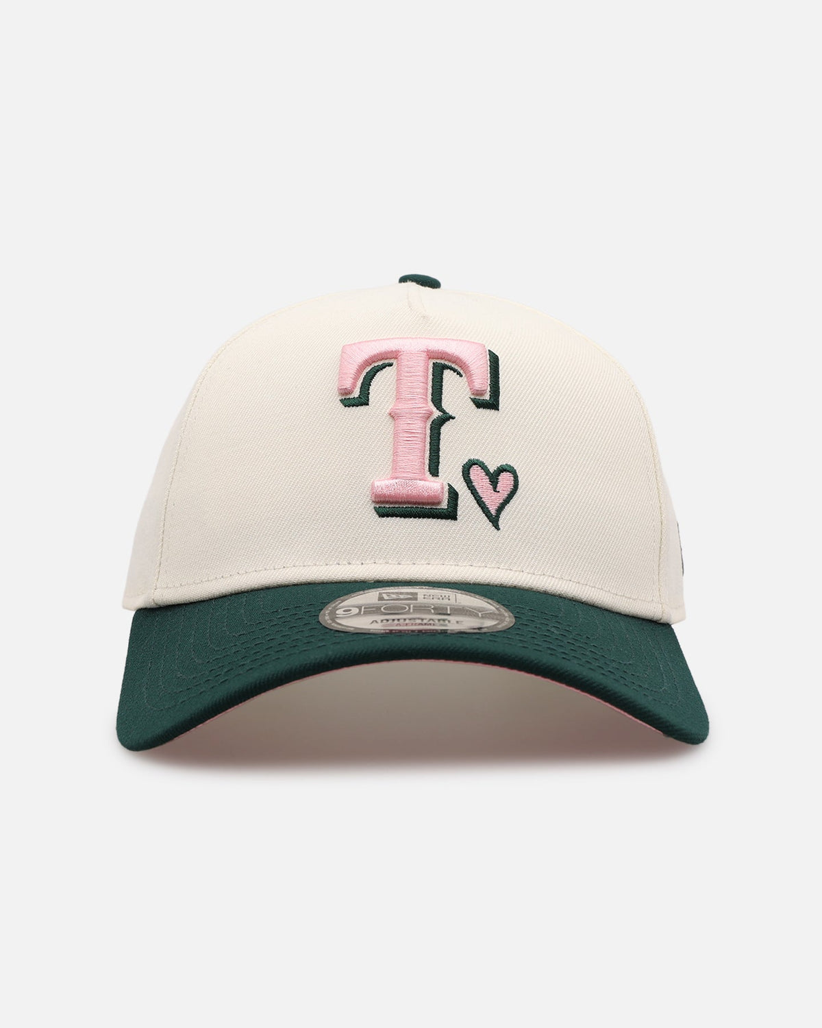 New Era Texas Rangers 'Pink Satin Hearts Green' 9FORTY A-Frame Snapback Chrome/Dark Green
