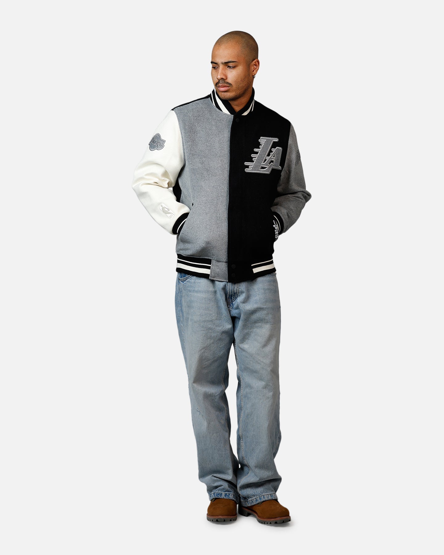 Pro Standard Los Angeles Lakers Reverse French Terry Wool Varsity Jacket Black/Grey