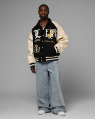 Loiter Heaven Varsity Jacket Black/Off White