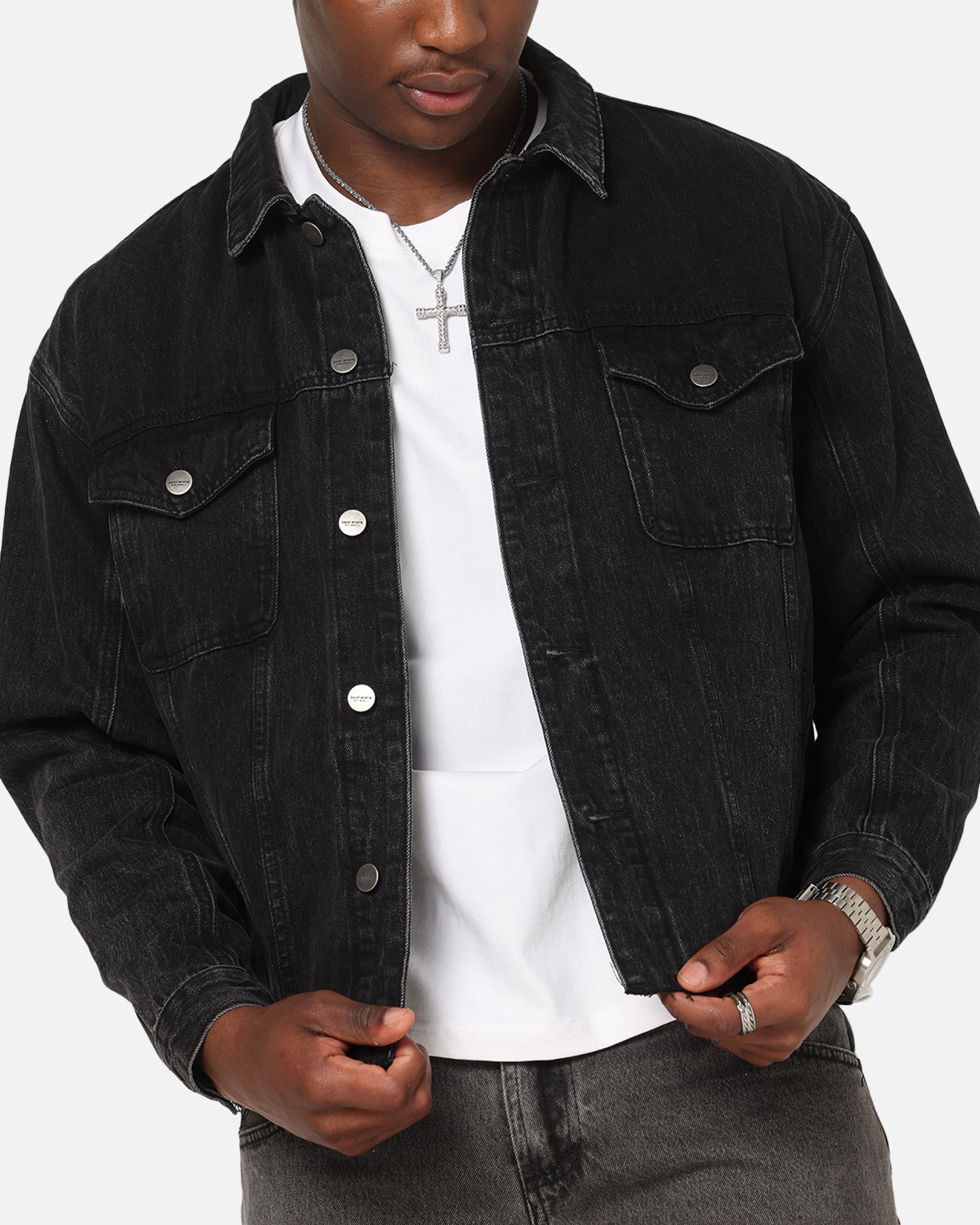 Saint Morta Daggers Cutoff Denim Jacket Vintage Black