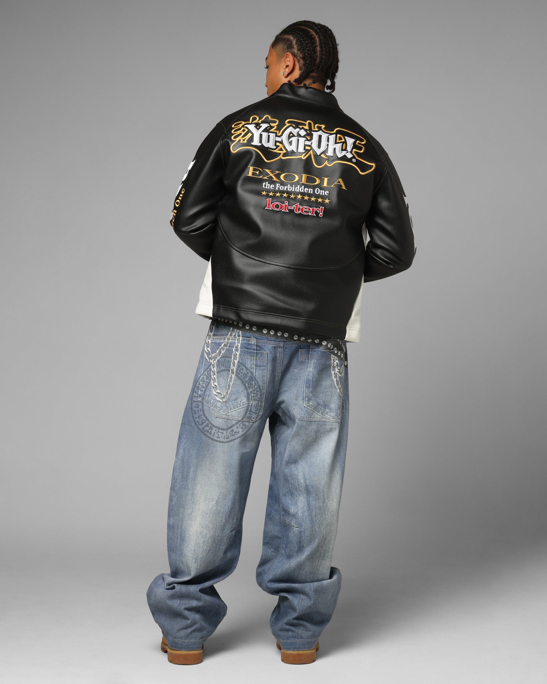 Loiter X Yu-Gi-Oh! Exodia Biker Jacket Black/Off White