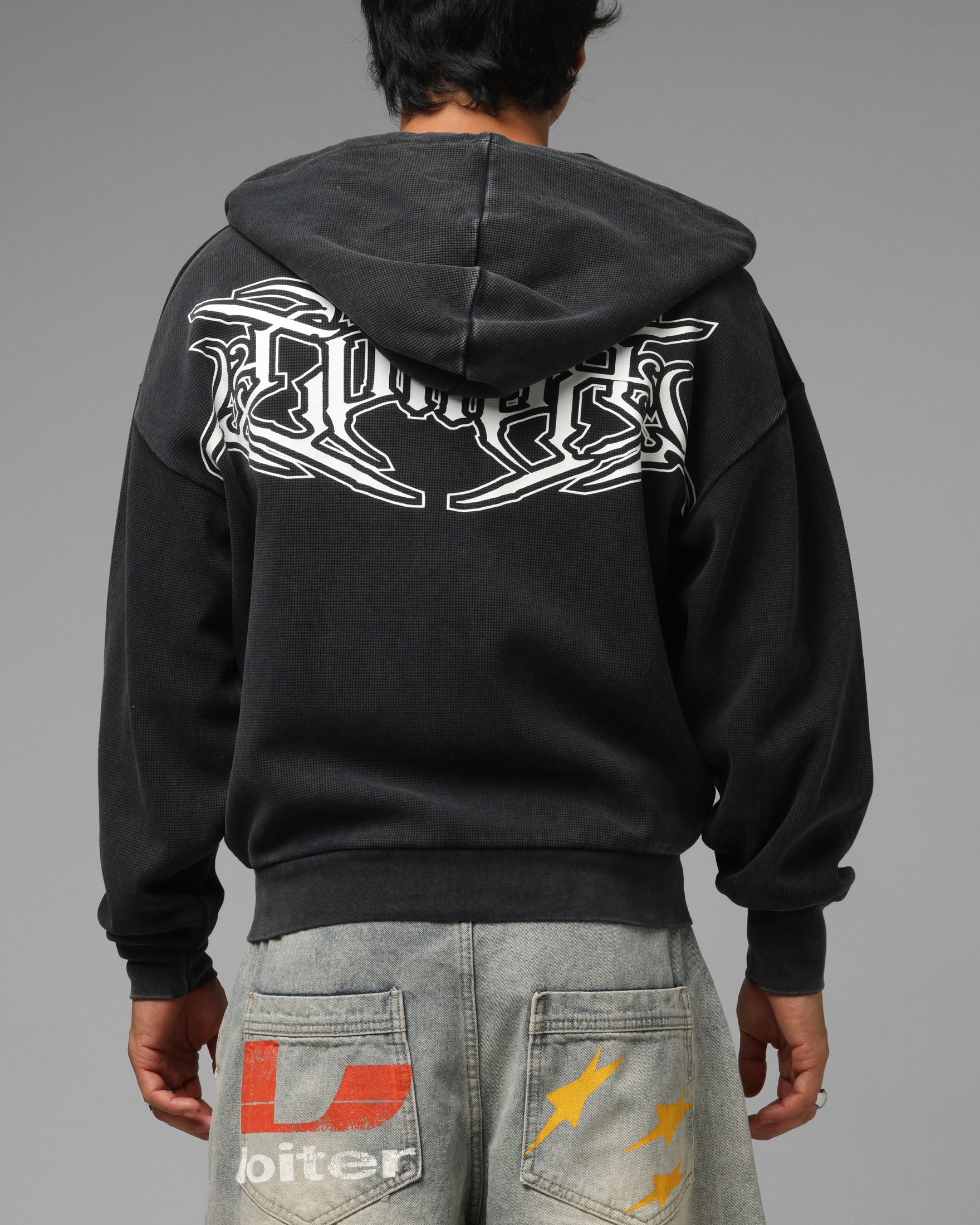 Loiter Waffle Zip Hoodie Black