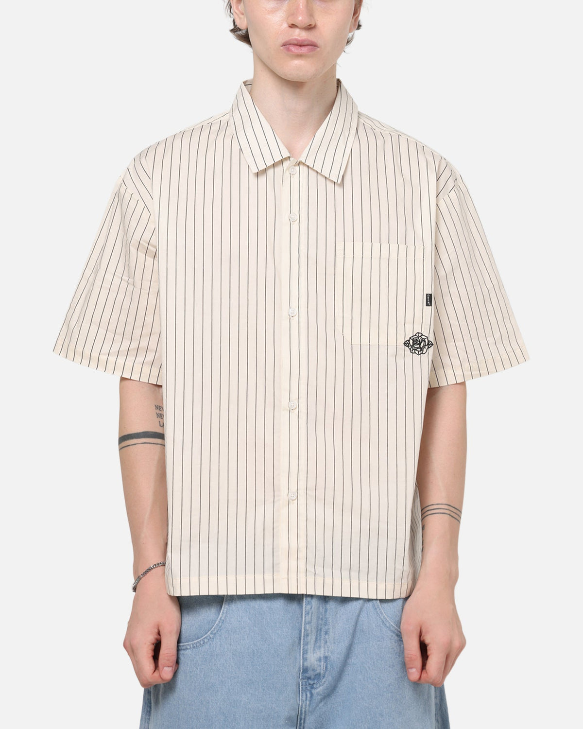 Carre Signature Rose Button Up Shirt Natural Pinstripe