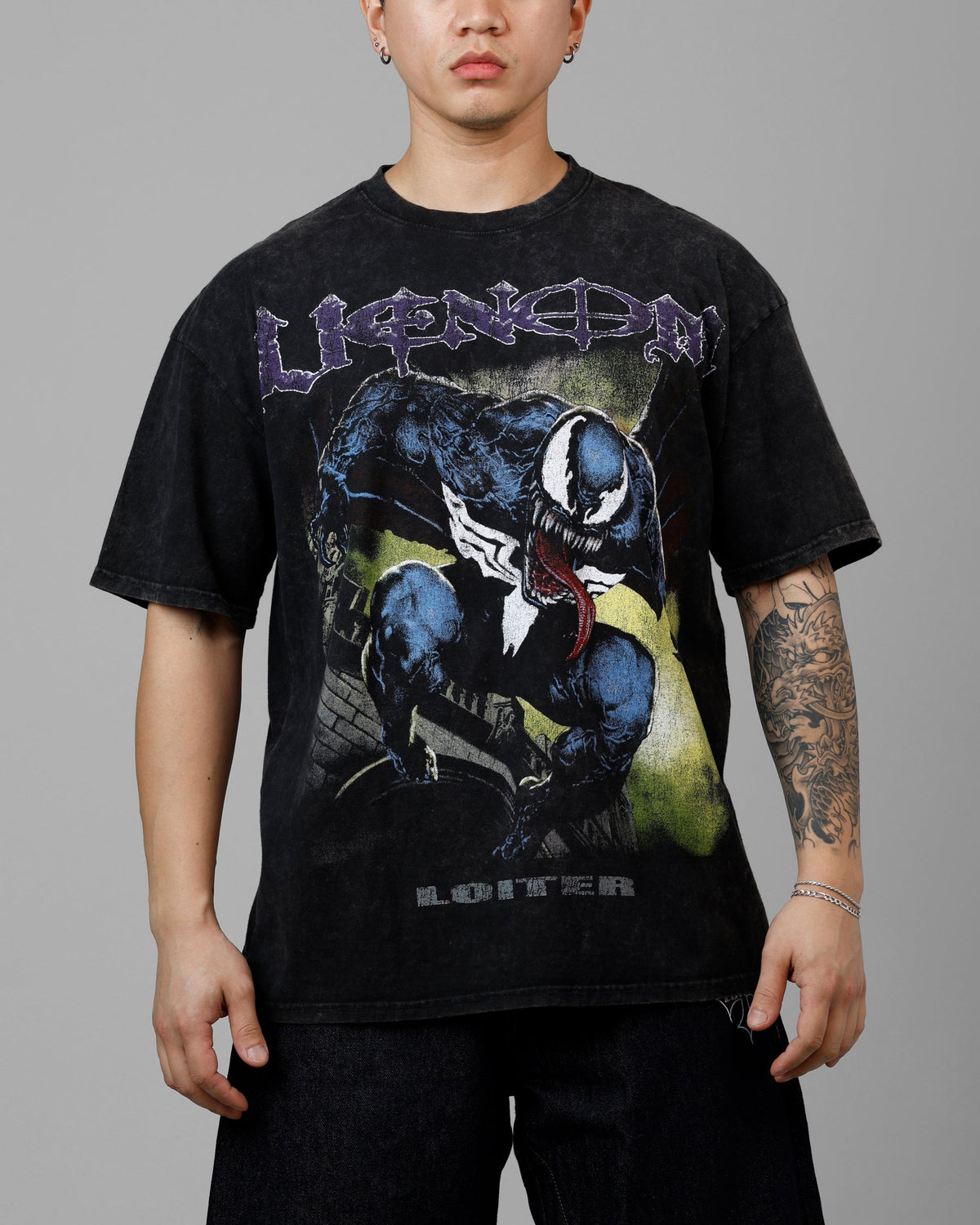Loiter Marvel Venom Vintage T-Shirt Black Acidwash