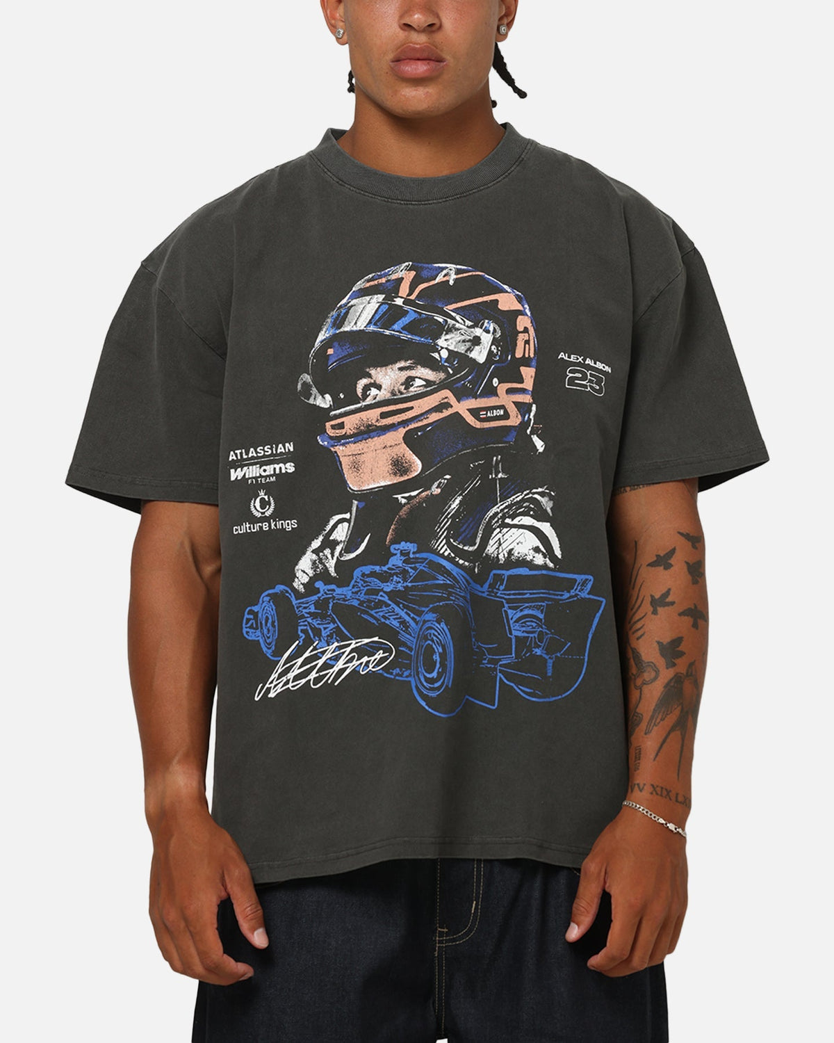 Culture Kings X Atlassian Williams F1 Team Alex Albon T-Shirt Black Acidwash