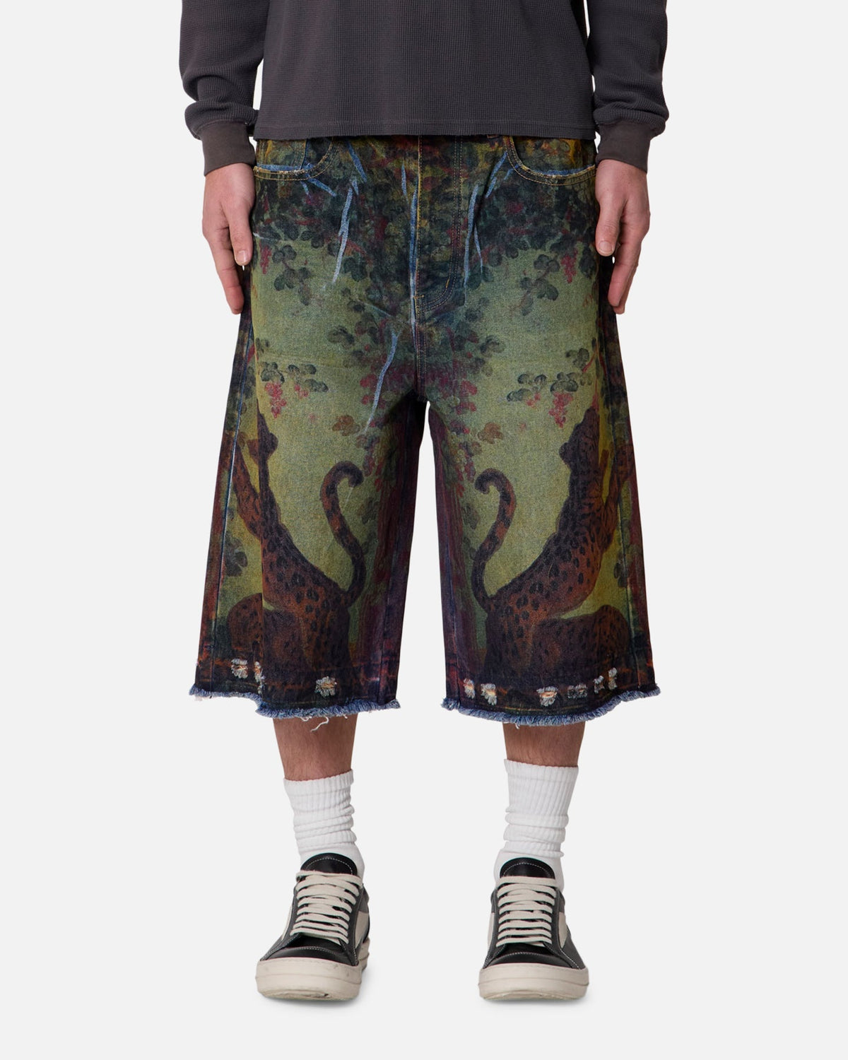 MNML Ultra Baggy Leopard Denim Shorts Multi