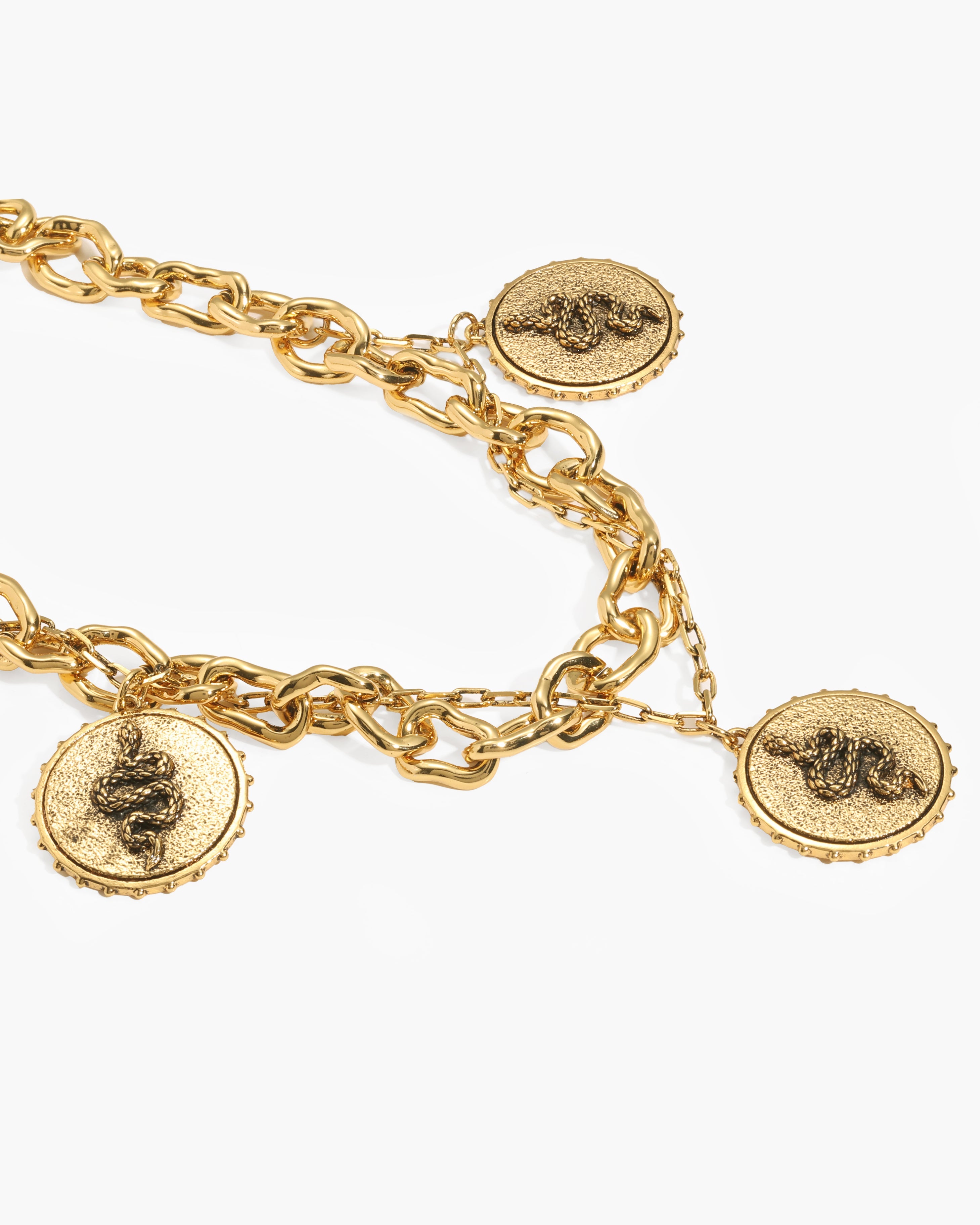 Trinity Snake Coin Double Chain Bracelet in Gold