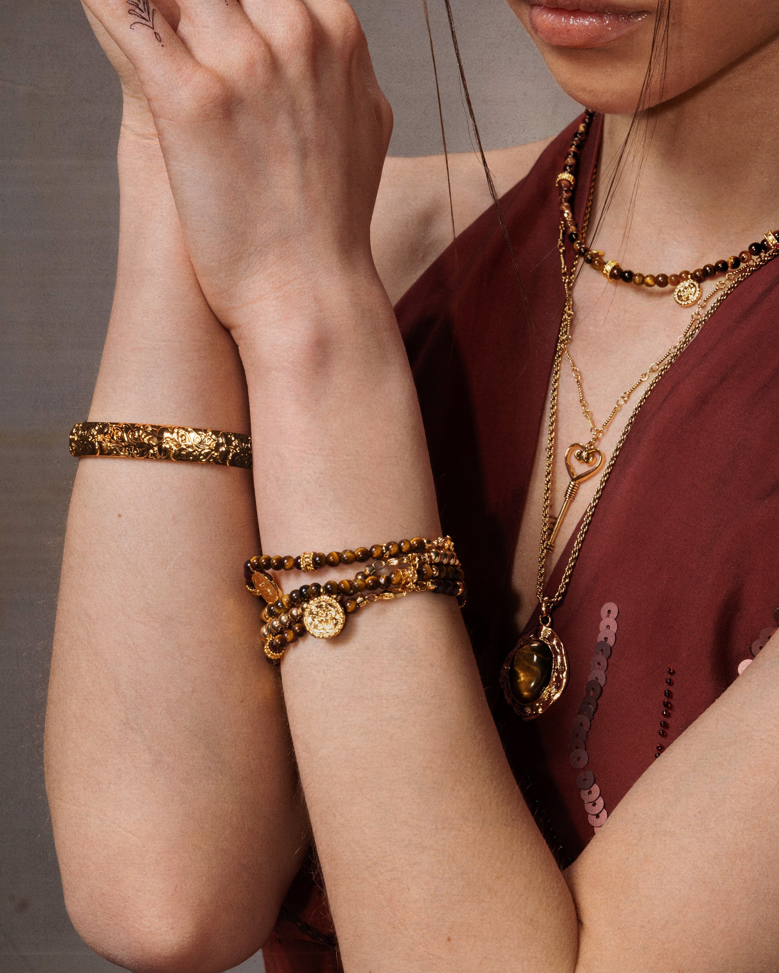 Tiger's Eye Coin Bracelet