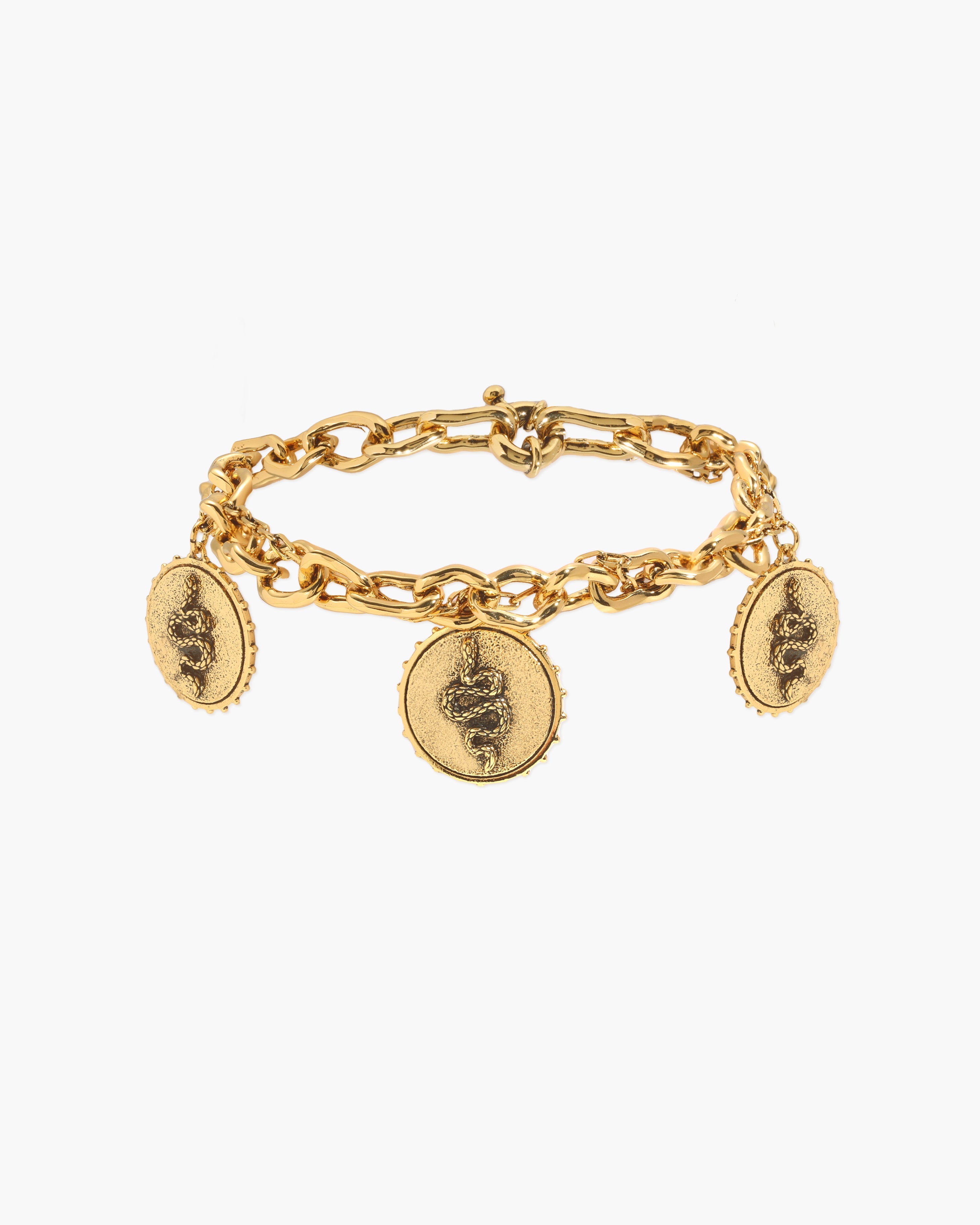 Trinity Snake Coin Double Chain Bracelet in Gold