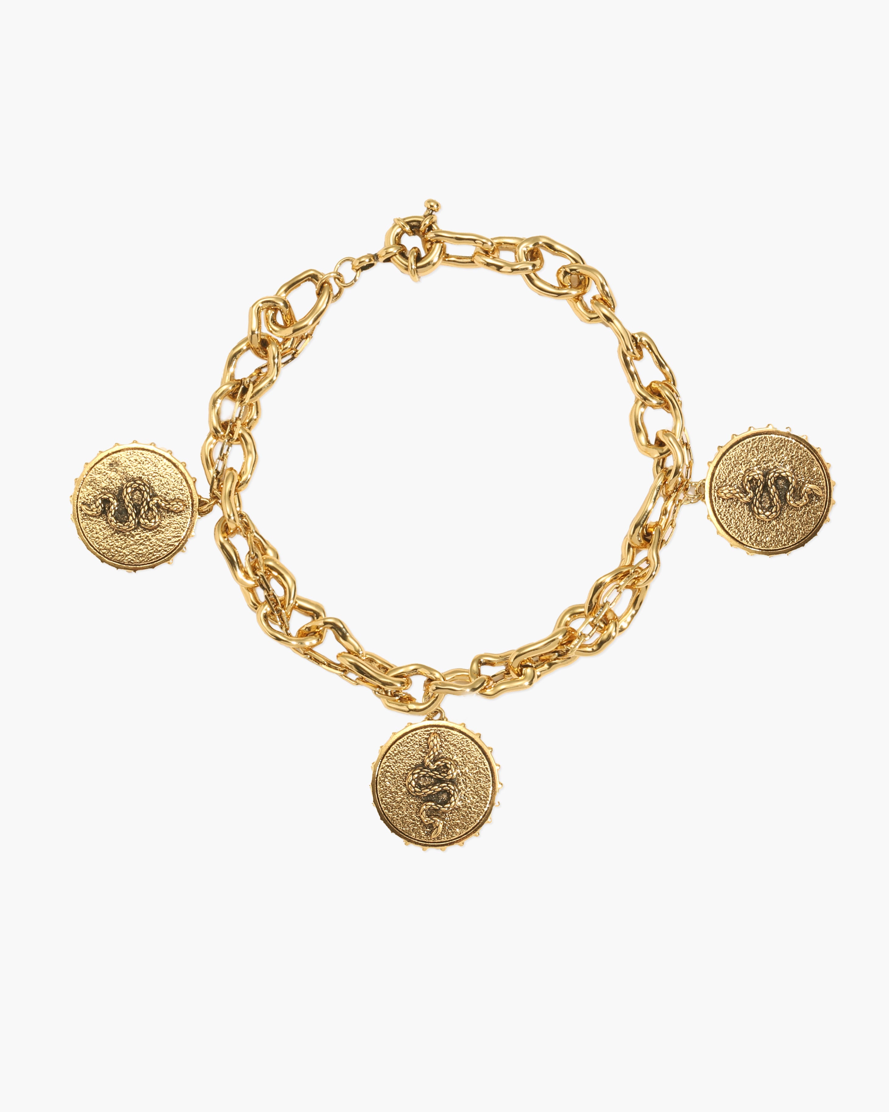 Trinity Snake Coin Double Chain Bracelet in Gold