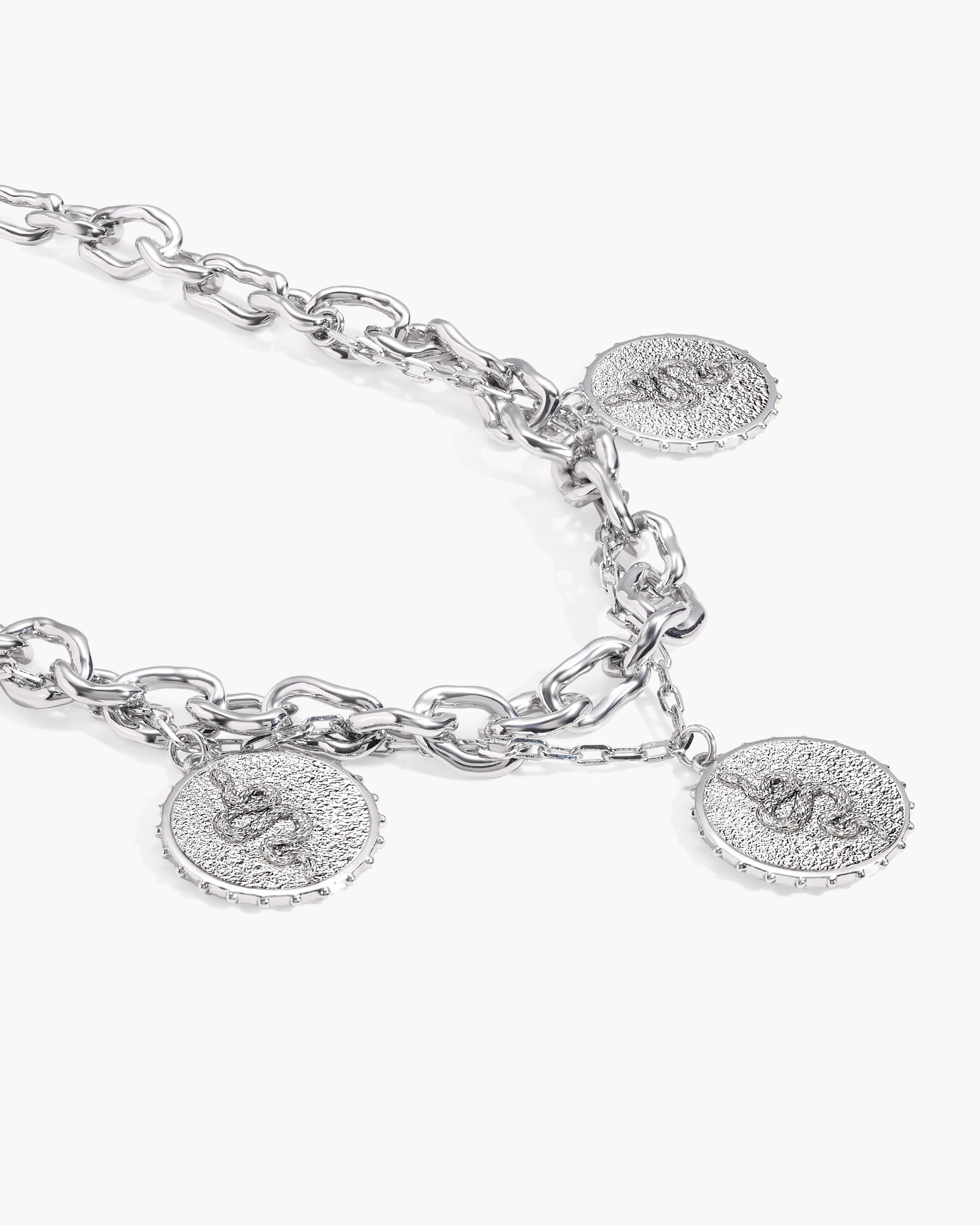 Trinity Snake Coin Double Chain Bracelet in Silver