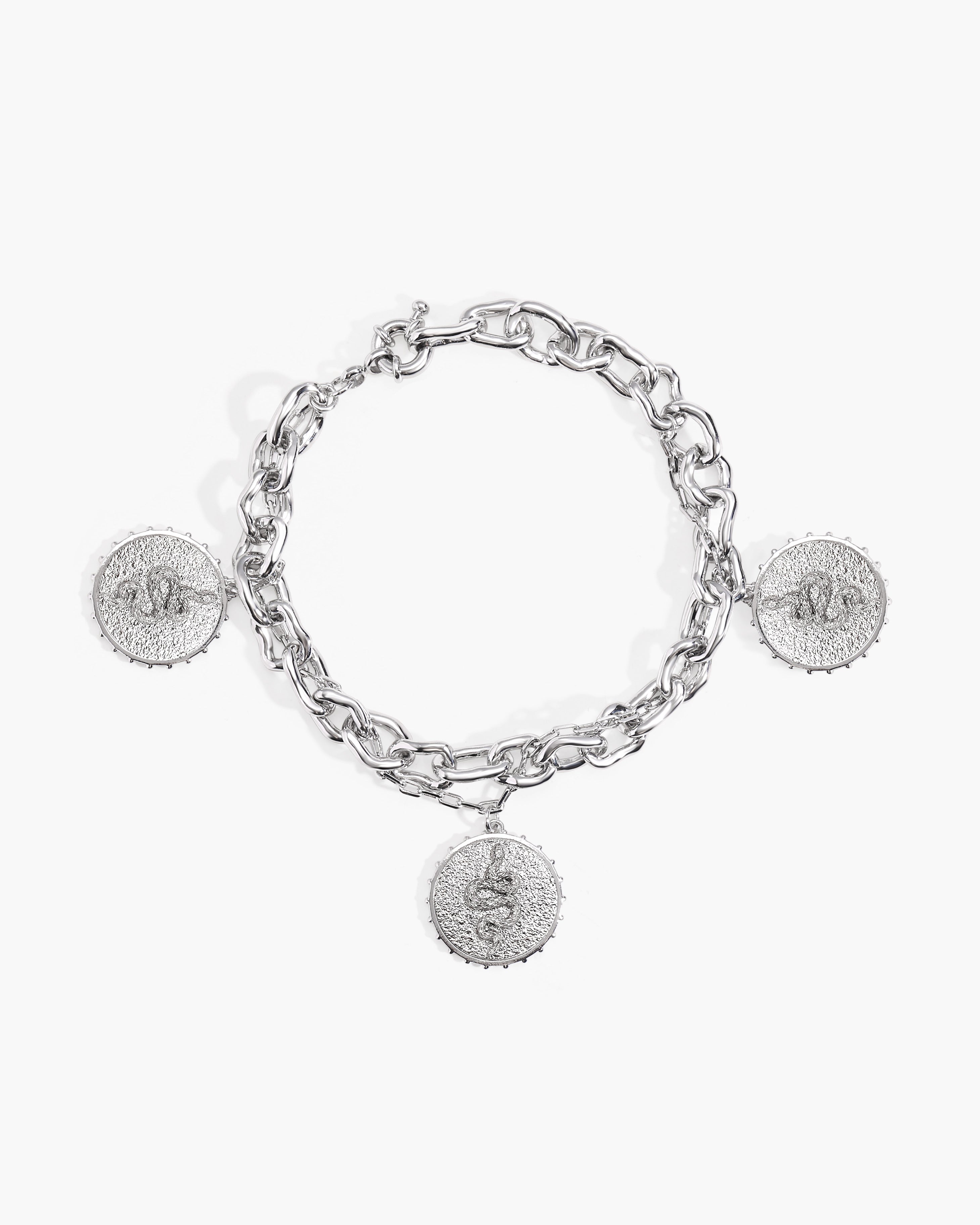 Trinity Snake Coin Double Chain Bracelet in Silver